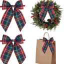 AIMUDI Christmas Bows for Gift Wrapping 69'' Navy Blue and Gold Plaid Bows for Christmas Tree Wreath Bows with Wire Edge Premade Bows for Craft Present Indoor Holiday Christmas Decorations, 10 PCs