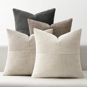 ANRODUO Pack of 4 Decorative Couch Throw Pillow Covers 22x22 Inch Neutral Gray Boho Cozy Soft Corduroy Cushion Covers Farmhouse Accent Pillowcases for Mid Century Modern Home Decor Sofa Living Room
