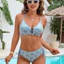 Blooming Jelly Women's Bikini Sets Floral Printed Two Piece Swimsuits O-Ring Cheeky Mid Rise Bathing Suit (Blue, S)