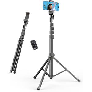 EMART 62 Cell Phone Tripod Stand, Adjustable Floor Cellphone Tri Pod Holder with Remote for iPhone and Android, Portable Compact Smartphone Selfie Stick for Video Recording Camera Ring Light Filming (Black)