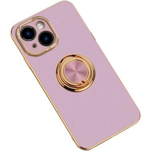 Silicone Case for iPhone 13 Mini with Magnetic Attraction Metal Ring Holder Stand, Edge Plated Shockproof Non-Slip Ultra Thin Phone Protective Cover for iPhone 13 Mini 5.4 inch Purple (Purple)