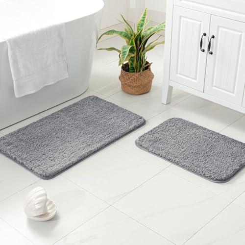 MIULEE Grey Bathroom Rugs Set 2 Piece, Soft Absorbent Microfiber Bath Mat Set, Non Slip Quick Dry Machine Washable Plush Shaggy Bath Rugs for Bathroom Floor, Tub and Shower, 20"x30"+16"x24"