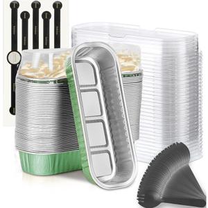 Findful Mini Loaf Baking Pans with Lids and Spoons (50 Pack, 6.8oz) Rectangle Aluminum Foil Baking Pans Tins Containers - Cupcake Containers Wrappers Cheesecake Creme Brulee Ramekins