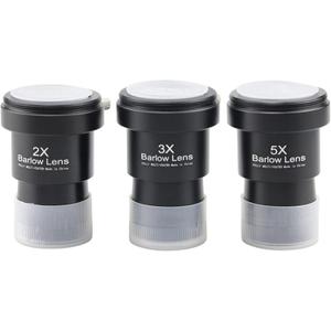 Telescope Barlow Lenses Kit 2X-3X-5X, 1.25 Inch Telescope Accessory, Fully Metal Multi Coated Broadband Green Film Barlow Lens for Astronomy Eyepiece
