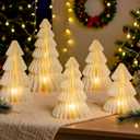 5 Pcs Christmas Table Decorations Indoor, 3D Honeycomb Paper Christmas Trees, Light Up Vintage Table Centerpieces for Christmas Winter Wonderland Holiday Party Weddings Home Decor, 8/10/12 Inch (White)