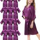 12Pcs Girls Silky Robes Kimono Birthday Kids Spa Party Wedding Bridal Party Flower Girl Robe (8, Purple)