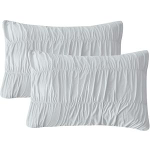 QSH Light Blue Ruched Pillow Shams Standard Size,2 Pack 20"x26" Pillowcases Shabby Boho Chic Decorative Pillow Sham Standard Ultra Soft and Luxury Microfiber Pillow Covers