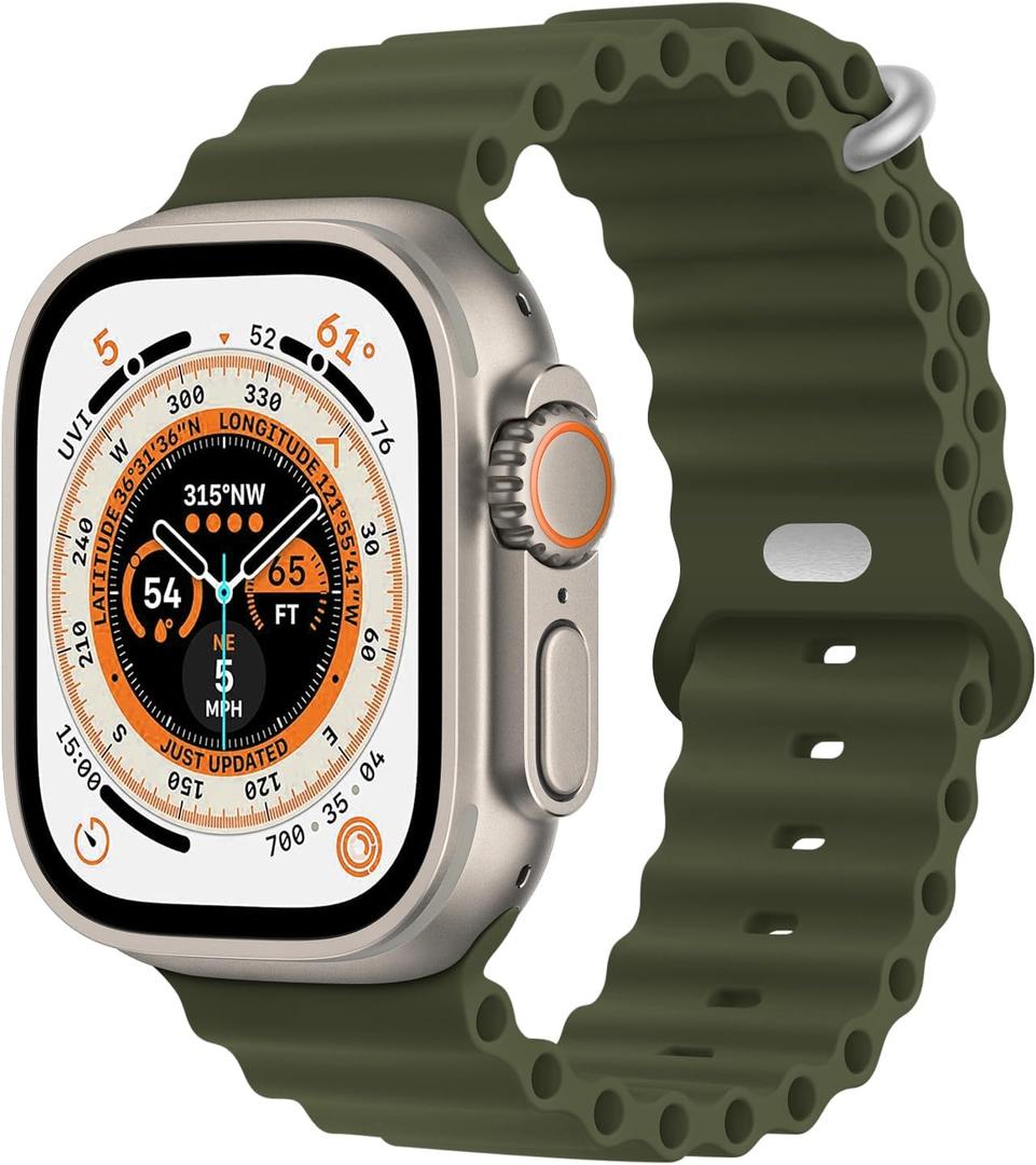Ocean Band Compatible with Apple Watch Ultra 2 Band 49mm 45mm 44mm 42mm 46mm Women Men, Silicone Sport Band Adjustable Strap With Buckle for Apple Watch Ultra 3 1 iWatch Series 11 10 9 8 7 6 5 4 3 2 SE
