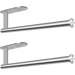 MGahyi Paper Towel Holder Wall Mount, Self Adhesive Or Drilling Under Cabinet Kitchen, 13.2 inch Stainless Steel Paper Towel Roll Rack, Towel Roll Hanger for Bathroom (Silver, 2*Rectangle)