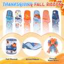 Fall Ribbon,6 Rolls Thanksgiving Day Pumpkin Maple Leaves Fabric Wired Ribbon,Orange White Blue Plaids Craft for Bow Wreath Floral Gift Box Wrapping,Thanksgiving Decor Gifts,30 Yards