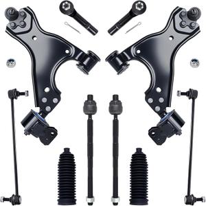 10Pc Front Lower Control Arm Kit w/Ball Joint Fit For 08-17 Bu-ick Enclave, 09-17 Chevy Traverse, 07-16 GM-C Acadia, Outer Inner Tie Rod End, Sway Bar Link (# K621231 K750155 EV800572 ES800286)