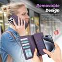 TwoHead Wallet Case Compatible with iPhone 15 Pro,Detachable Magnetic Phone Case,All-Round Protective Leather Phone Case with Card Holder,6.1 in,Deep Purple