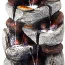 40" H Outdoor Water Fountain, Cascading Rock Waterfall Fountain with 6 White LED Lights, 7-Tiers Large Water Feature for Outdoor, Garden Water Fountain for Patio, Yark, Deck, Porch, Home Decor