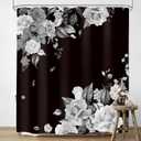 LIGHTINHOME Black Floral Shower Curtain White Gray Blossom Roses 60Wx72H Urban Unique Modern Artwork Waterproof Fabric Home Bathtub Decor 12 Pack Plastic Hooks