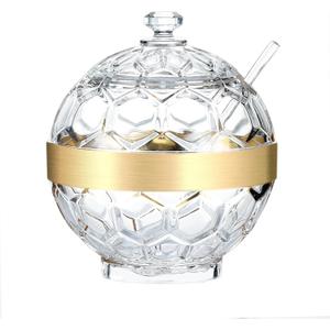 Clear Acrylic Sugar Bowl with Lid and Spoon,10 oz Sugar Container for Coffee Bar Accessories, Sugar Jar (Gold-plated)