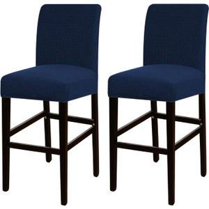 Turquoize Stretch Bar Stool Cover Counter Stool Pub Chair Slipcover for Dining Room Cafe Barstool Slipcover Removable Furniture Chair Seat Cover Jacquard Fabric with Elastic Bottom Set of 2,Navy