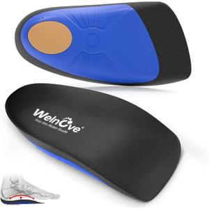 Plantar Fasciitis Inserts for Heel Pain - (FSA HSA Eligible) Welnove Arch Support Heel Cushions Insoles for Heel Spur, Achilles Tendon, Heel Cups for Most Shoes, Women's 6-9, Men's 5-8 (Small(Pack of 2), Black)