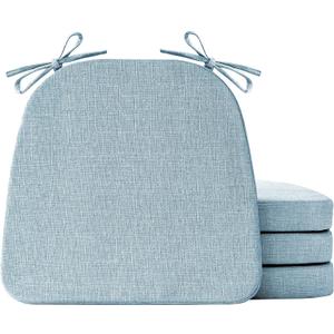 IASEAHK Chair Cushions for Dining Chairs Set of 4, Non Slip Kitchen Chair Pads, 17" x 16" x 2", Indoor Dining Chair Cushions with Ties, D-Shaped Seat Cushions for Kitchen Chairs, Light Blue, 4 Pack