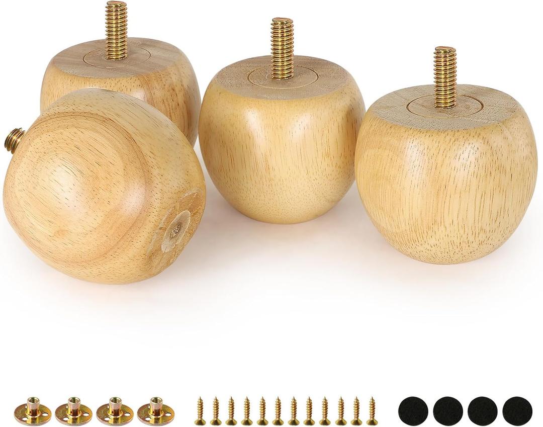 FoDau770 Rubber Wood Furniture Legs 2.4 Inch, Mid-Century Modern Couch Feet Heavy Duty Sofa Legs Set of 4, Vintage Dresser Feet Round Ottoman Leg Replacement Leg for DIY Furniture Projects (Original)