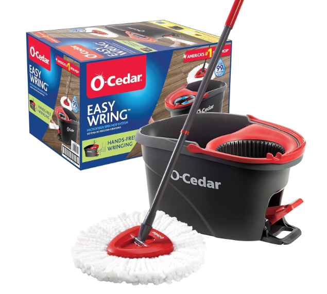 O-Cedar EasyWring Microfiber Spin Mop, Bucket Floor Cleaning System, Red, Gray, Standard