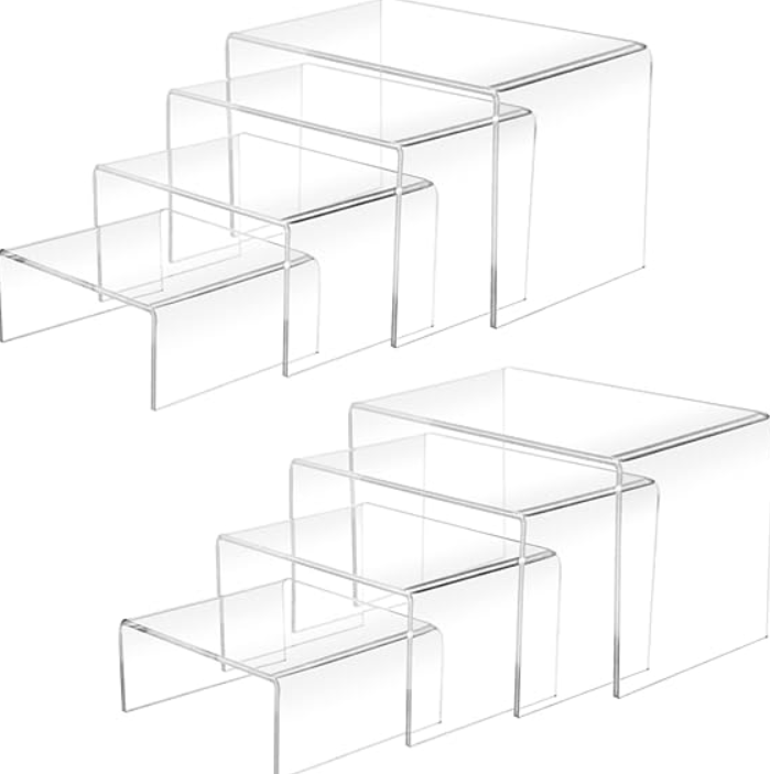8Pcs Acrylic Display Risers(6",5",4"3") Clear Product Stand,Cupcakes Holder Dessert Display Transparent Showcase Stands, Candy Bar Risers, Acrylic Lifts Display for Figures