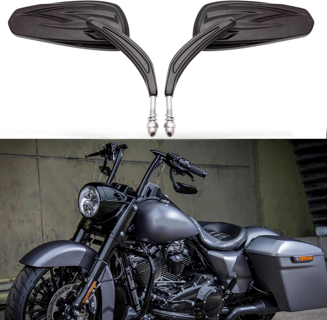 Black Motorcycle Side Mirror Teardrop for Road King Street Electra Glide Road Glide Dyna Softail Rearview 1982-2018 2019 2020 (Black#1)