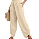 FREEOAK Linen Pants for Women Paperbag Black Fall Winter Casual Outfits Wide Leg 2025 Homewear Trendy Trousers Cozy Office Relaxed Fit (XL)