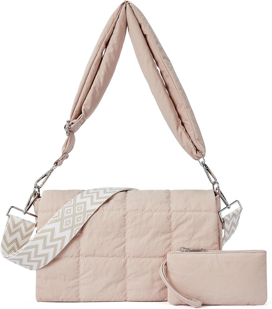 Puffer Crossbody Bags for Women, Lightweight Nylon Quilted Shoulder Purse Handbag with Multiple Pockets