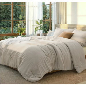 Bedsure Queen Size Comforter Set, Beige Soft Prewashed Bedding for All Seasons 90x90
