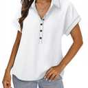 Bebonnie Womens Blouses for Work Professional: Collared Button Up Shirts Cap Sleeve - Cute Summer Lightweight Dressy Shirts Business Attire - Plus Size Blouses for Curvy Women White XXL (White, XXL)