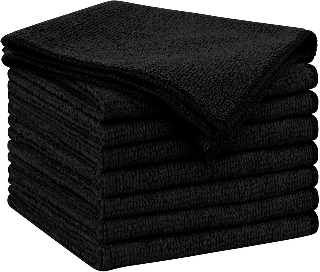 AIDEA Microfiber Cleaning Cloth Black 8PK, Microfiber Towels for Cars, Premium Car Cloths, Dusting Cloth Lint Free Cleaning Rags for SUVs, House, Kitchen, Window, Workshops,11.511.5"
