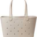 Simple Modern Large Beach Bag | Waterproof Getaway Rubber Tote with Zipper Pocket for Travel, Pool, Boat, Groceries, Sports | Almond Birch