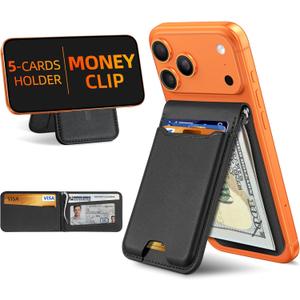 ExtreLife For Magsafe Wallet with Money Clip, Strongest Magnetic Wallet for iPhone 17/16/15/14/13/12 Series, Adjustable Stand, ID Window, 5 Card Holder, RFID Blocking, Not for 13/12 Mini, Black