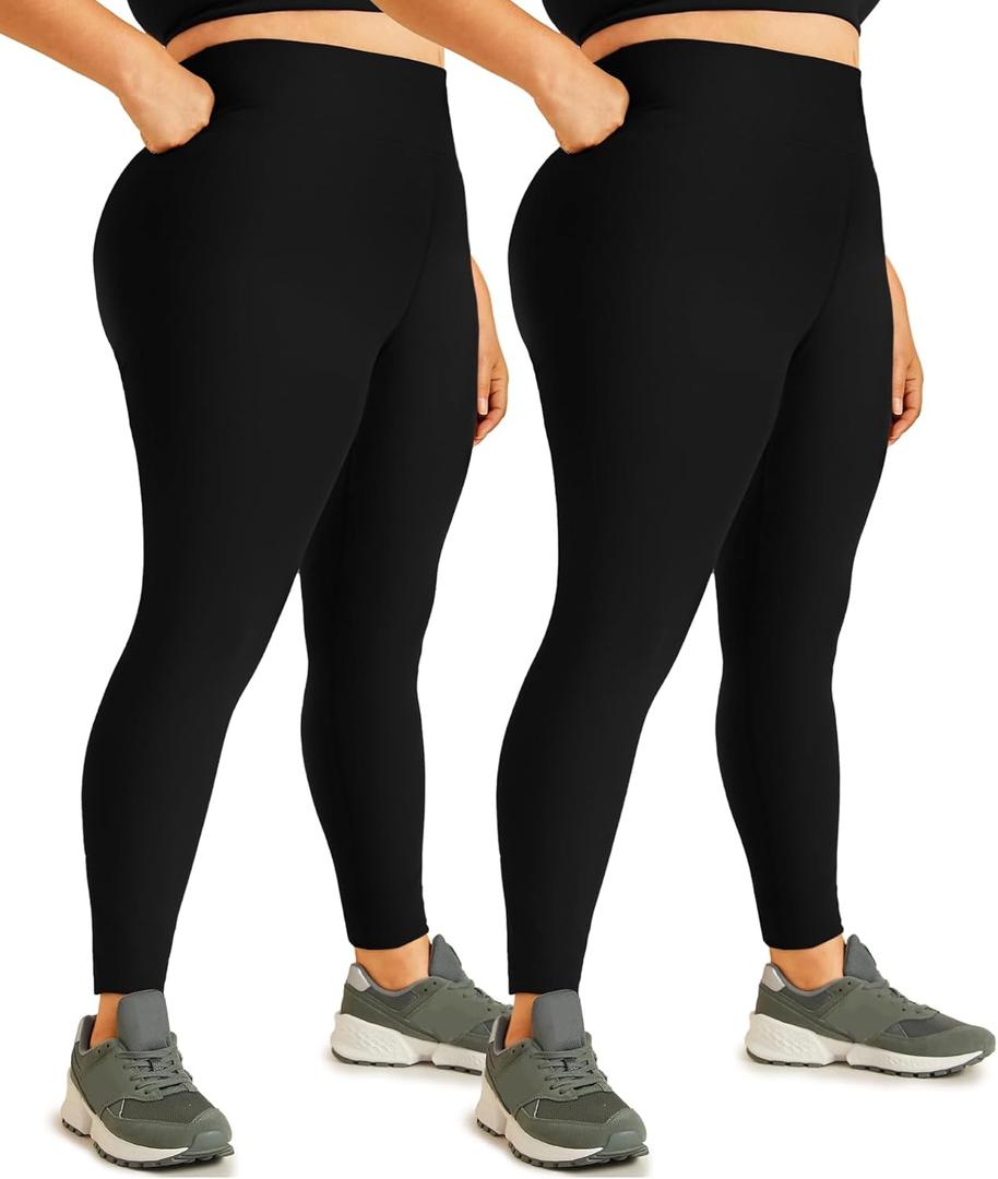 Hi Clasmix 2 Pack Plus Size Leggings for Women-High Waisted Tummy Control 1X-4X Soft Casual Yoga Pants for Curvy Women