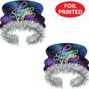 Beistle 25-Pack New Year's Eve Celebration Tiaras, Metallic with Fireworks Design and Silver Fringe, Perfect Party Favors for NYE Events