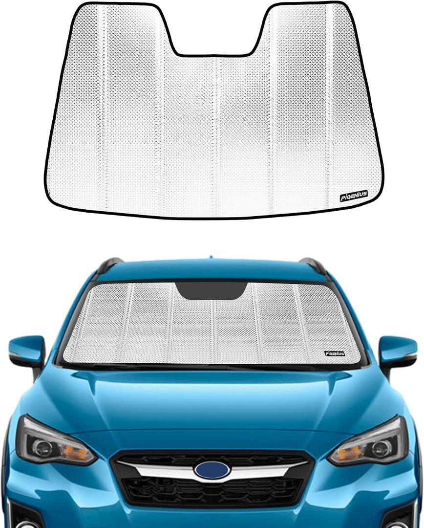 Pigenius Windshield Sun Shade for Subaru Crosstrek 2018-2023, Impreza 2017-2021 with Eyesight Driver Assist. Reflective Aluminum Film Front Window Sunshade - BLAZBLOCK