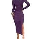 Caracilia Womens Mesh Dress Long Sleeve Mock Neck Bodycon Sheer Going Out Cocktail Night Club Midi Dresses 3 Piece Outfits Purple Small