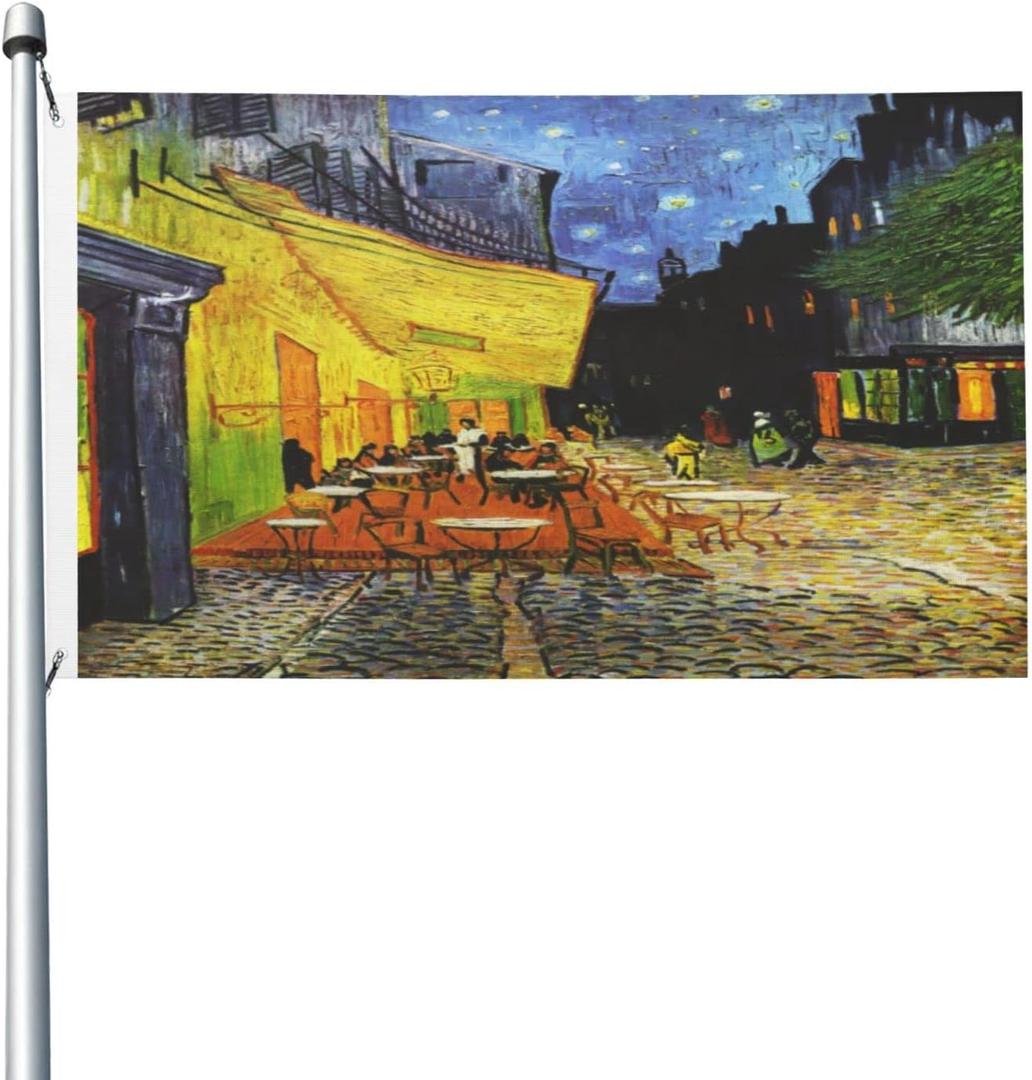 Cafe Terrace at Night 3x5 Foot Double Sided Yard House Flags, Season Greeting Banner with Grommets Indoor Outdoor Party Holiday Home Decor
