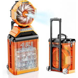 15L Bucket Portable Misting Fan, 30000mAh Rechargeable Battery Powered Oscillating Cooling Fan, 4 Strong Winds, Brushless Motor Outdoor Fans for Fishing, Travel, Garden, Golf, Tent