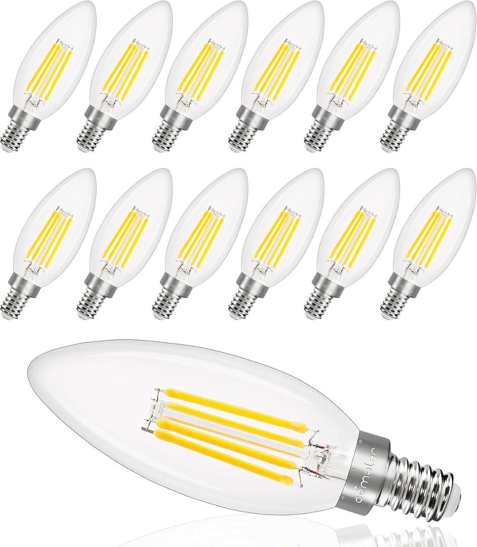 comzler E12 LED Candelabra Bulb Dimmable, 4000K Natural White, 4Watt 40W Equivalent, Type B Chandelier Light Bulb, B11 Edison Filament for Ceiling Fan, 400LM, Pack of 12