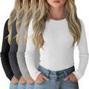 4 Pack Girls Long Sleeve Shirts Ribbed Knit Cotton Crewneck Tops Slim Fit Soft Casual Kids Base Layer Undershirts (11-12 Years, Black, Dark Gray, Light Gray, White)