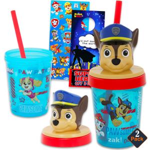 Paw Patrol Travel Cup Set - Drinking Cups Bundle of 2 BPA-Free Cups, Lid & Straw Plus Stickers for Toddlers | 13oz Paw Patrol School Supplies