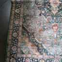 4x6.5 Green Boho Area Rug Vintage for Kitchen Living Room Bedroom Dining Room Office Non Slip Low Pile Indoor Floor Distressed Carpet