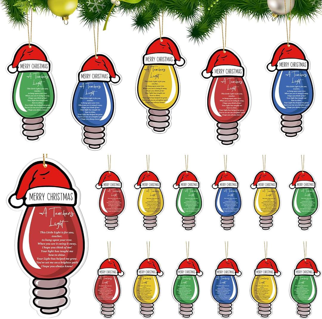 Syhood 24 Pcs Teacher Christmas Ornaments, Acrylic Bulb Hanging Decoration with Rope, Teacher Appreciation Gift for Women, Staff, Coworkers, Xmas Tree Decor Classroom Holiday Party Favor