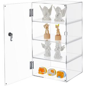Barydat 4 Tier Acrylic Locking Display Case with Key 9.4'' L x 9.4'' W x 18.9'' H Large Clear Countertop Showcase Display Cabinet Multi Functional Safe Storage Box for Retail Store