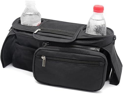 Universal Stroller Organizer with Insulated Cup Holder Detachable Phone Bag and Shoulder Strap, Stroller Bag Caddy Organizer Accessories Fits for Most Strollers, Baby Jogger