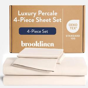 Brooklinen Luxury Percale Sheet Set - 4 Piece 100% Cotton Bed Sheets - 1 Fitted & 1 Flat Sheet, 2 Pillowcases - Cotton Percale Sheets for Hot Sleepers (California King Size, Cream)