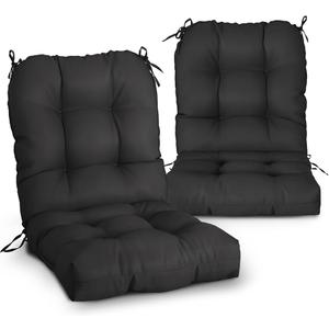 Tufted Outdoor/Indoor Seat/Back Chair Cushions, Set of 2, 42'' x 21'', Black