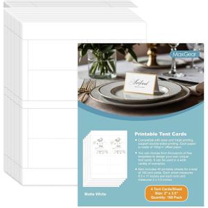 MaxGear Printable Place Cards, 160Pcs Blank Name Cards for Table Setting, 2" x 3.5" Tent Card for Laser/Inkjet Printers, Seating & Place Setting Card for Events