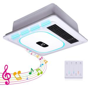 Bathroom Exhaust Fan with Bluetooth Speaker 3-in-1 Heater & Light Combo 180 CFM, 1.0 Sones Quiet Bath Fan with Remote Control 3-Color Adjustable & 5-Color Temperature LED Lights White Ceiling Mount